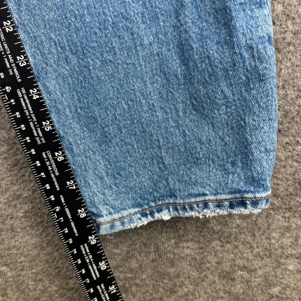 Madewell Womens High Rise Straight Leg Jeans Medium Wash Blue Distressed Hem